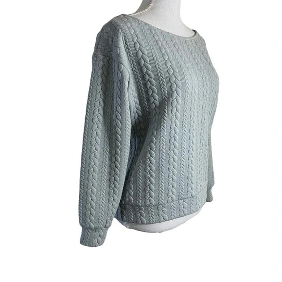 ASOS Light Blue Textured Sweater Size 4 Boat Neck Long Sleeves Knit Pullover Top - Picture 2 of 5